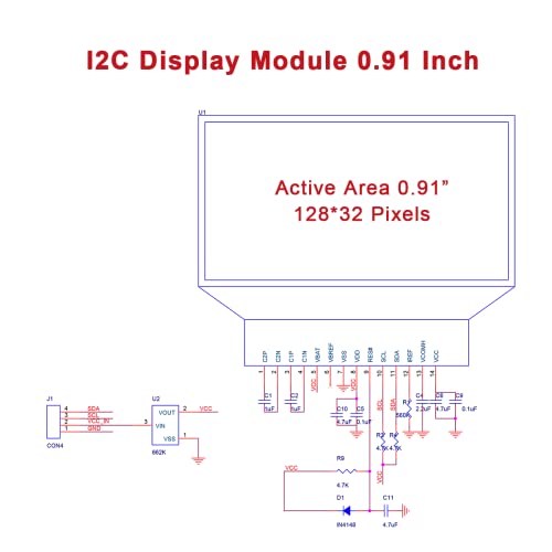 Hosyond 5 Pcs 0.91 Inch I2C Oled Display Module Iic Oled Screen Dc 3.3V~5V Compatible With Arduino Raspberry Pi (White Display Color) #TOP6