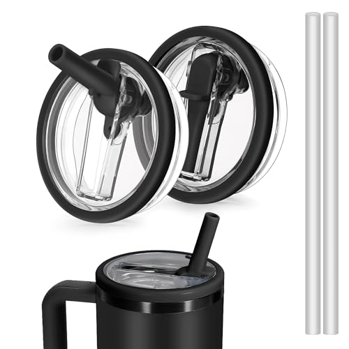 2 Pack – 40 oz Stanley Tumbler Lid Replacement – Leak-Proof, Spill-Proof, BPA-Free, Dishwasher Safe – Compatible with Stanley Quencher H2.0 & Similar Tumblers – Straw Opening Lid(Black)