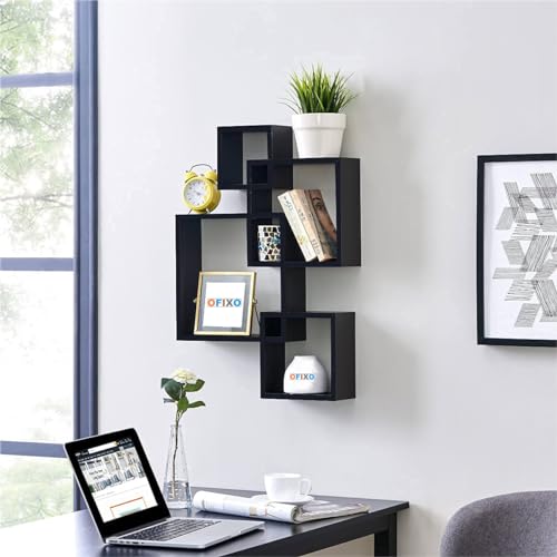 Image of OFIXO Wooden Floating Wall Mounted Shelves for Home Decor (4 Pieces, Black)