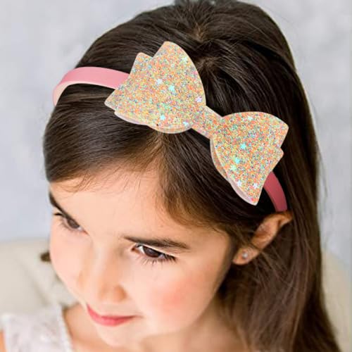 DRESHOW 6 Pack Girls Bow Headbands Glitter Kids Headband Heart Star Hairband for Toddlers Teens, 6 Pack: Mix Set-04 - Image 4