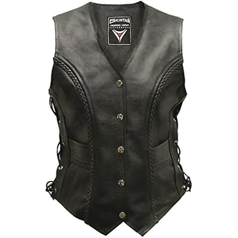 Skintan Ladies Black Leather Motorcycle Vest Cover