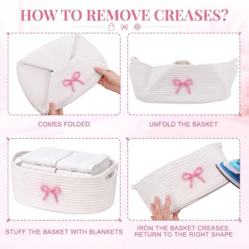 Mifoci Woven Gift Basket with Pearl Bow Handles,13.6 x 10 x 5.9 Inch, White — 사진 4