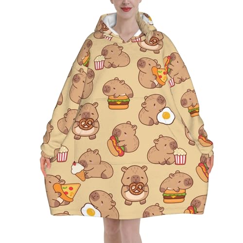 Capybara Blanket Hoodie for Women - Cozy Wearable Flannel Fleece Oodies Hooded Blanket with Pocket,Oversized Soft Warm Snuggie Hoodie Gifts for Women