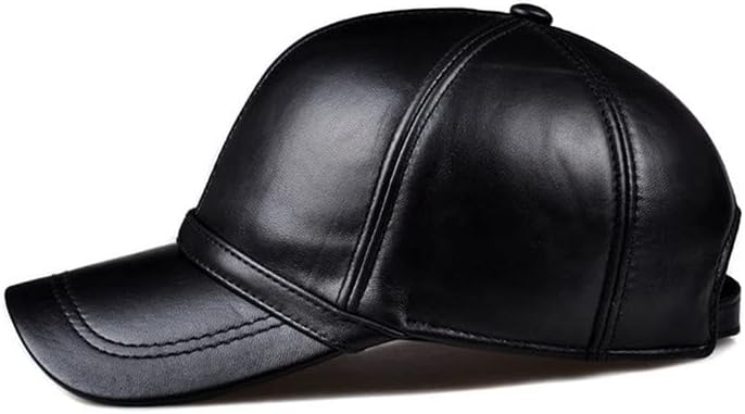 Black Premium Leather Baseball Cap for Men's Stylish and Comfortable Headwear, Black, M