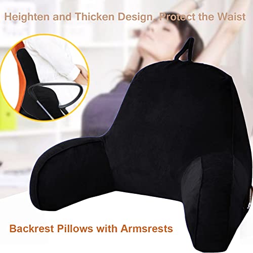 Backrest Pillow With Armsrests, Plush Backrest Reading Rest Pillow Bed Adult Backrest Lounge Cushion Back Support, T-Shape Reading Lumbar Cushion Pillows For Sitting In Bed And Relaxing (Black) #TOP4