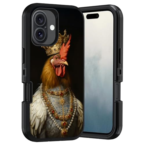 Coque iPhone 17 militaire et robuste, triple couche anti-rayures au motif de coq couronné