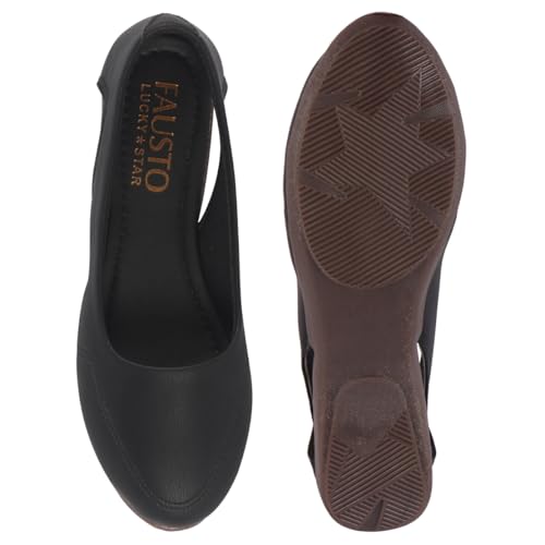 Image of FAUSTO Women Stylish Backless Casual Ballets | Low Heel Cut-Out Slip-On Ballerinas | Comfortable Walking Flats Sandals | Memory Cusion Insole