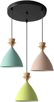 3 Pack Disc Chandelier Fixture Nordic Style Color Industrial Metal Hanging Light Creative Design Wood Beaded Accessories Metal Shade Ceiling Decorative Pendant Lamps