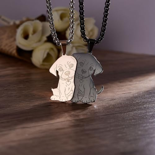 Colentine Dog Couples Necklace Cute Dog Sitting Puzzle Matching Necklaces Gift for Men Women (Rose Gold) — view 2