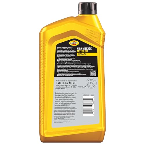 Pennzoil High Mileage 5W-30 Motor Oil, 1 Quart (6 Pack)