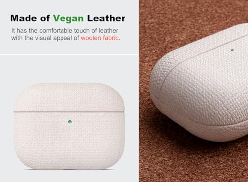 Image of Haobobro Handmade Case - for AirPods Pro 3 Case Cover - Selected Skin-Friendly Vegan Leather, Woolen Fabric Cloth Style, Drop Protective Hard Cover for AirPods Pro 3rd Generation Earbuds - White