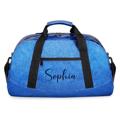 Blue-Glitter-Dance-Bag for-Girls-Kids Custom-Duffel-Bag Gym-Bag with Name Small Glitter Travel-Bag Sports Bag for Kids
