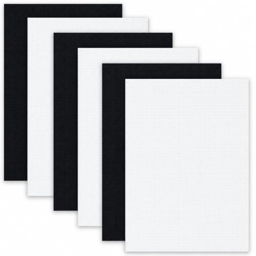Image of 6PCS Aida Cloth 14 Count Black & White - Cotton 14 Ct Aida Cloth 12x18 Inch Cross Stitch Fabric Kit for Needlework and Embroidery (3PCS Black and 3PCS White)