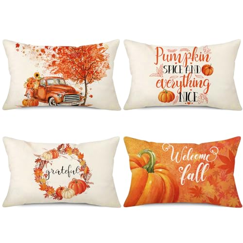 NIGHTWISH Fall Pillow Covers 12x20 Set of 4 Thanksgiving Farmhouse