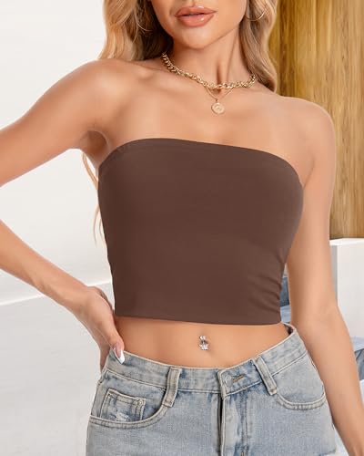 Image of Summer Tube Tops Basic Crop Tops for Women Strapless Tank Bandeau Shirts