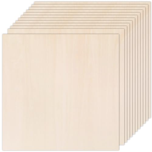 12Pcs Plywood Sheets 300 x 300 x 3mm Unfinished Basswood Sheets Board for Woodcraft Model Crafts Painting Engraving Stenciling Home Decor (H001)