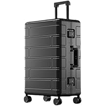 All Aluminum Magnesium Hardside Carry on Luggage with Spinner Wheels, Zipperless Carry on Suitcase with TSA Lock, Airline Approved Suitcase Metal Rolling Luggage for Travel, Business Black, 24 inch
