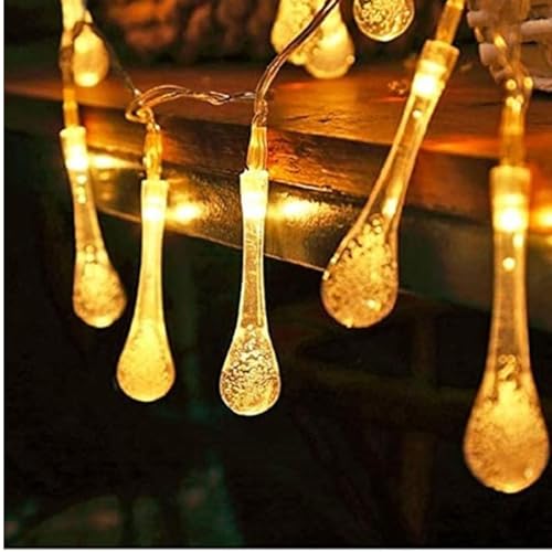 Image of XERGY Waterdrop String Lights Outdoor 10ft 14 LED, Teardrop Water Drop String Lights Warm White,LED Outdoor Lights for Diwali Home Garden Patio Yard Tree Party Wedding Christmas Decoration