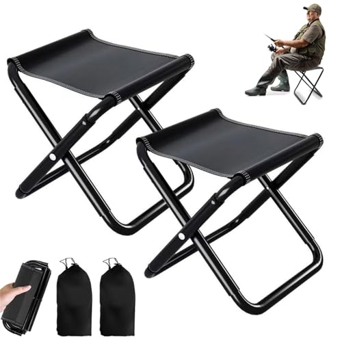 mymai Lot de 2 tabourets de camping pliants portables - 30 cm - Siège léger - Pliable - Pour voyage, randonnée, pêche, barbecue, plage - Avec sac de rangement