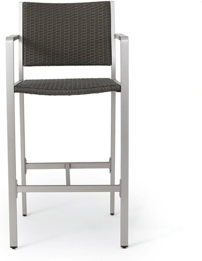 Christopher Knight Home Cape Coral Outdoor Wicker Bar Stools, 4-Pcs Set, Grey