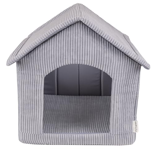 Petsona Hundehütte Rippenstrickstoff Waschbarer Bezug Reißverschlussdach, Dunkelgrau,XXL