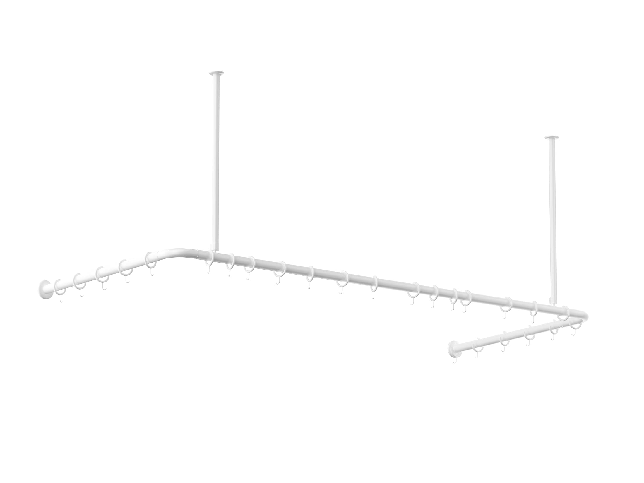 ALU DUSCHVORHANGSTANGE WEISS 70x165x70 CM BARRIEREFREI PASSEND FÜR BADEWANNE, U-FORM, INKL. DECKENHALTERUNGEN, INKL. RINGE WINKELSTANGE
