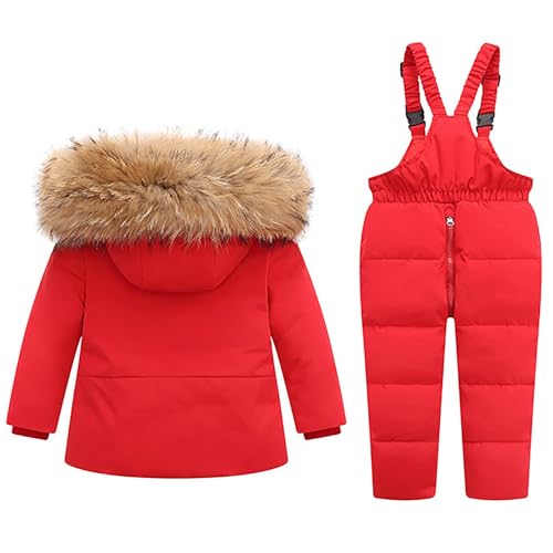 Winter Toddler Snow Suit 2Pcs Sets Kids Unisex Thick Fleece Puffer Hooded Down Coat & Snow Bib Pants Ski Suit3