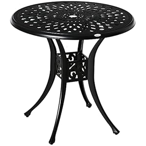 Outsunny 30" Round Patio Dining Table with Umbrella Hole, Antique Cast Aluminum Outdoor Bistro Table Only, Black Outsunny 30 Round Patio Dining Table with Umbrella Hole Antique Cast Aluminum Outdoor Bistro Table Only Black