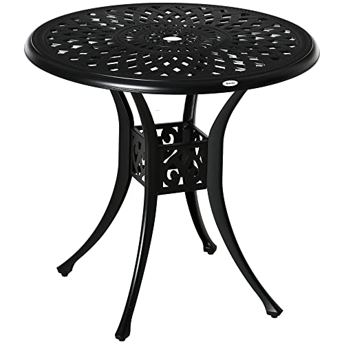 Outsunny-30-Round-Patio-Dining-Table-with-Umbrella-Hole-Antique-Cast-Aluminum-Outdoor-Bistro-Table-Only-Black Outsunny 30 Round Patio Dining Table with Umbrella Hole Antique Cast Aluminum Outdoor Bistro Table Only Black