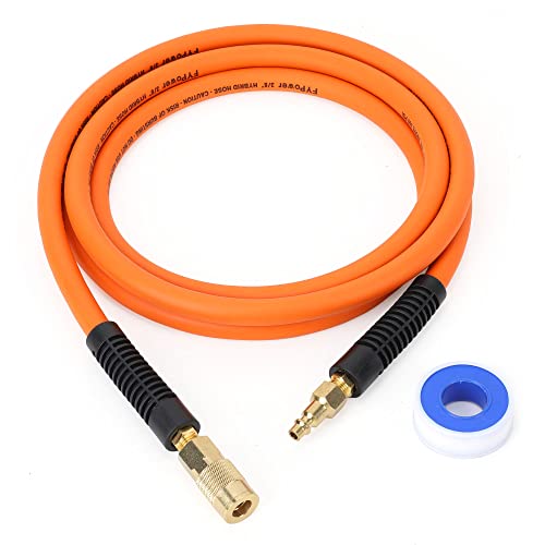 FYPower Hybrid Air Compressor Hose 3/8 in x 10 ft Lead in Hose Heavy Duty Lightweight Flexible and Kink Resistant Whip Hose with 1/4 Industrial Brass Fittings Orange