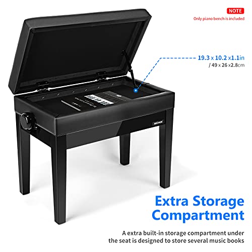 Neewer NW-007 Verstelbare deluxe gestoffeerde pianobank - lederen kruk zonder rug met opbergvak, massief hardhoutbouw… - Image 6