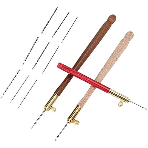 Tambour Hooks, 3Pcs Stainless Steel Wood Handle Embroidery Crochet Hooks with 9 Needles French Tambour Beading Sequins Sewing Craft Tool Cover
