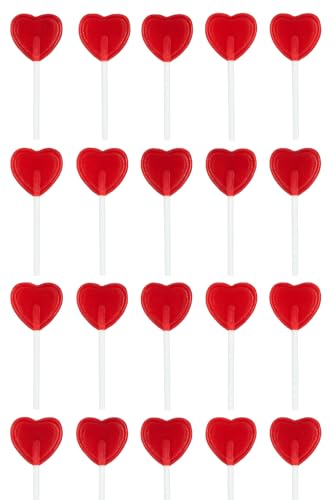 ihoot 20 Heart-Shaped Cherry Lollipops Individually Wrapped Sweet Lollies | Bulk Party Bag Filler Valentines Day Weddings Birthday Treats | Gluten-Free Vegan & Vegetarian Snacks