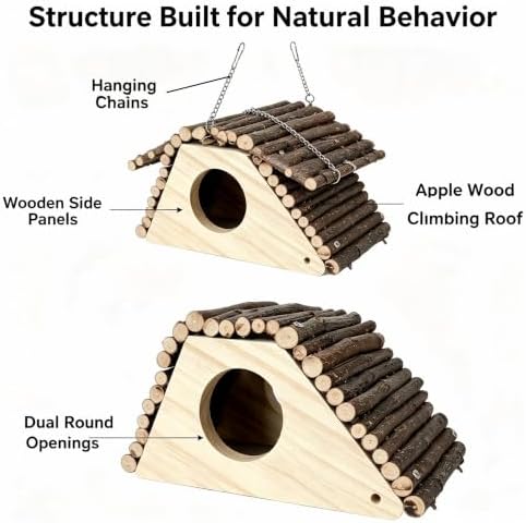 Wooden Bird Swing Hammock, Natural Hanging Bird Toy with Metal Chain — 사진 3