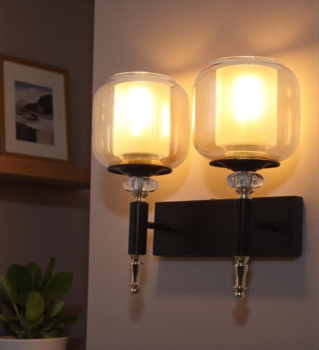 Image of ELAINTE Premium Wall Light | | Elegant Glass Wall Lamp for Living Room & Hallway | 3 Years Warranty | Free Bulb (Velora-Double)