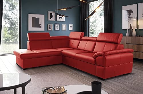 VENESETTI - Canapé d'angle en Cuir Italien de Luxe 5/6 Places Tonus, Rouge, Angle Gauche