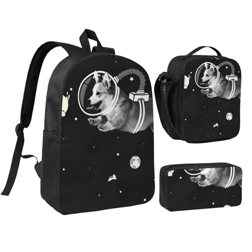 Sac à dos Space Corgi étanche comprenant trousse et boîte déjeuner