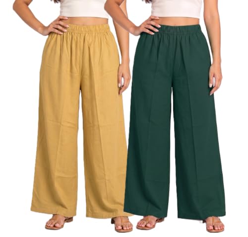 Image of Women Plazzo | Rayon Wide Leg for Women | Elastic Waist Flared Palazo Trousers | Comfortable Casual & Ethnic Wear Palazzo Pants