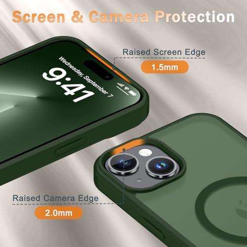 Image of for iPhone 15 Plus Case, iPhone 14 Plus Case, Matte Magnetic Phone Cover with 1 Screen Protector [Support for MagSafe] [Shockproof Military Grade Protection] Translucent Frosted Back, Sage Green