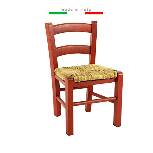 Silla para niños de madera con diseño de paja, color rojo, 1 unidad