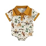 Muasaaluxi Western Baby Boy Clothes Cow Print Short Sleeve Romper Button Down Lapel Polo Shirt Onesie Summer Outfit 0-18M (Apricot, 0-3 Months)