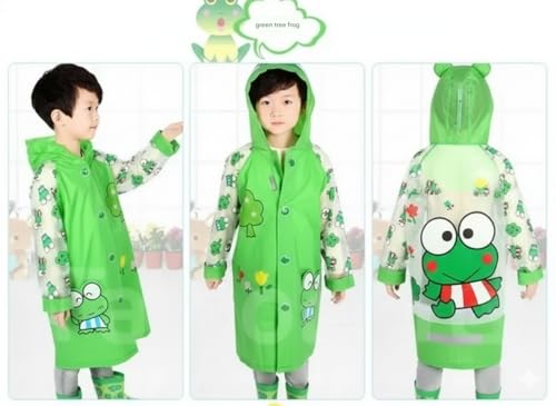 Image of FashionIO Hooded Raincoat for Kids with Wide /Inflated Brim Solid PVC Student Kids Raincoat with School Bag Rain Cover Cartoon Print Raincoats