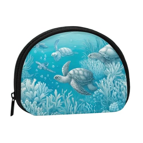 Portable Coin Purse Sea-Turtles-Swimming-In-Water Mini Zippered Money Pouch Card Holder