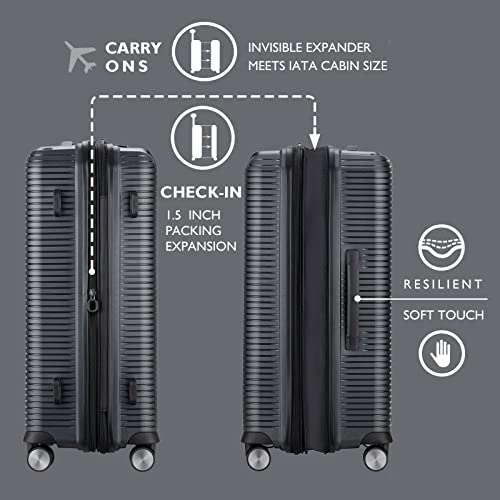 Image of Verage Carry On Luggage with Spinner Wheels, Expandable Hardshell Spinner Suitcase for Travel, TSA Approved (2-Piece Set (20 /24), Black)