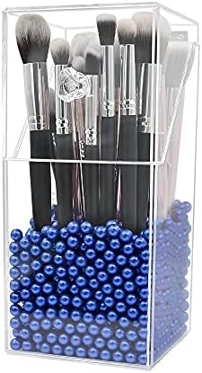 Dolovemk Makeup Brush Holder Organizer with Lid, Acrylic Clear Organizers Storager Dustproof Box - Acrylic Makeup Brush Organizer with White Pearls