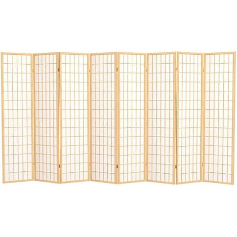 Red Lantern 6 ft. Tall Window Pane Shoji Screen-Natural-8 Panels Room Divider Cover
