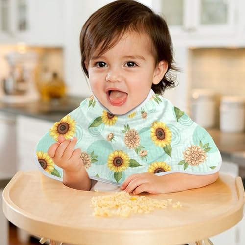 2 Pack Muslin Burp Cloths Floral Sunflower Cotton Baby Burp Cloths Ultra Absorbent and Soft Burping Cloth for Newborn Babies Boys Girls, Large 22" x 11" 6