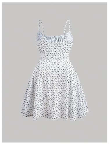 Image of BEAUDRM Women's Plus Size Floral Cami Dress Bow Tie Knot Sleeveless A Line Flared Dresses