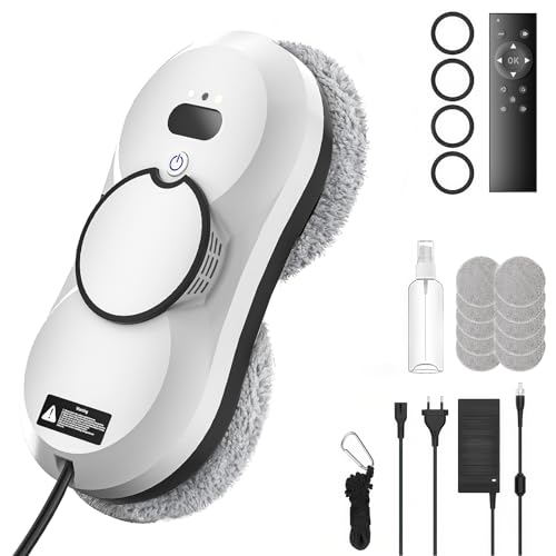 Orabuth Robot Laveur de Vitre avec Détection Intelligente des Bords, 5600Pa Lave-Vitre Automatique à 3 Modes & Télécommande, Robot Nettoyeur Vitre Sécurisé avec 10 Chiffons pour Surfaces Lisses