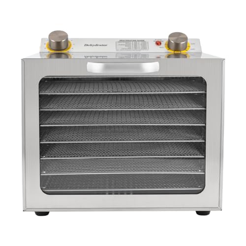Deshidratador automático de 6 bandejas, máquina de secado de alimentos de acero inoxidable, 400 W, 30-90 ℃, para la mayoría de tipos de frutas, verduras, hierbas, carne, especias